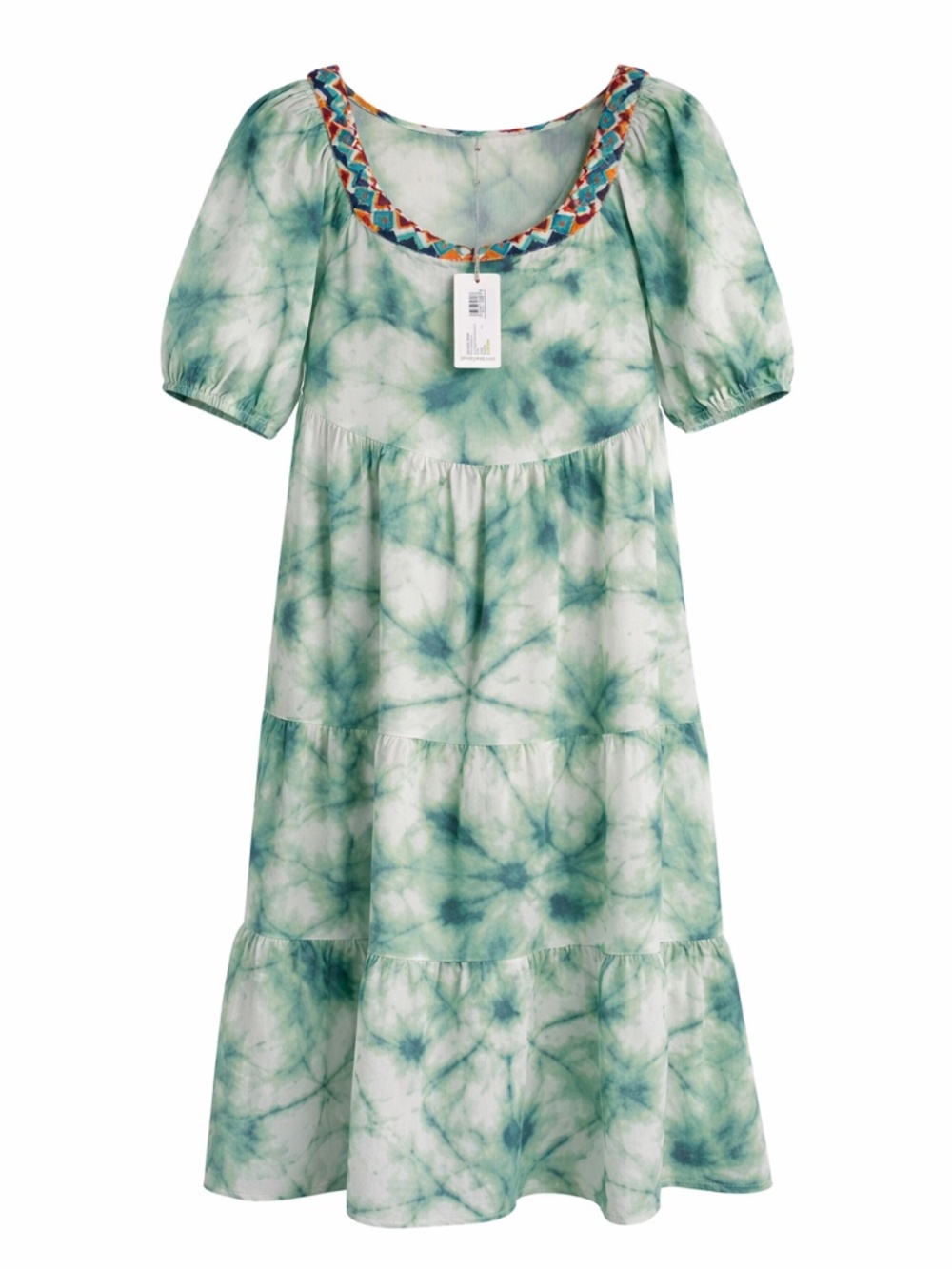 Johnny Was NWT Embroidered Tie Dye Dress Puff Sleeve Boho Size M